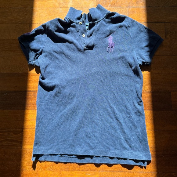 Vintage Ralph Lauren Y2K Women’s Rugby Patch Polo Shirt navy blue - Picture 9 of 9